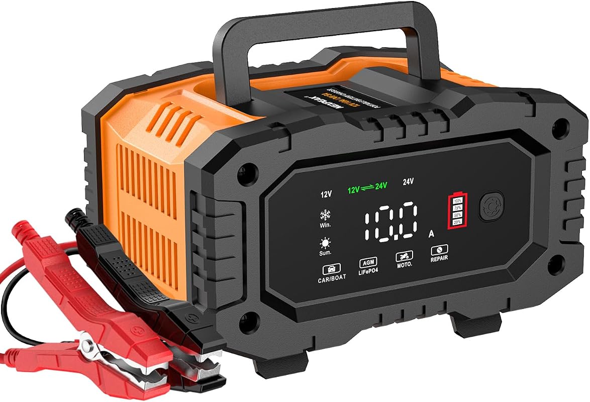 NEXPEAK 10A 12V 24V Smart Battery Charger, Portable Trickle Maintainer