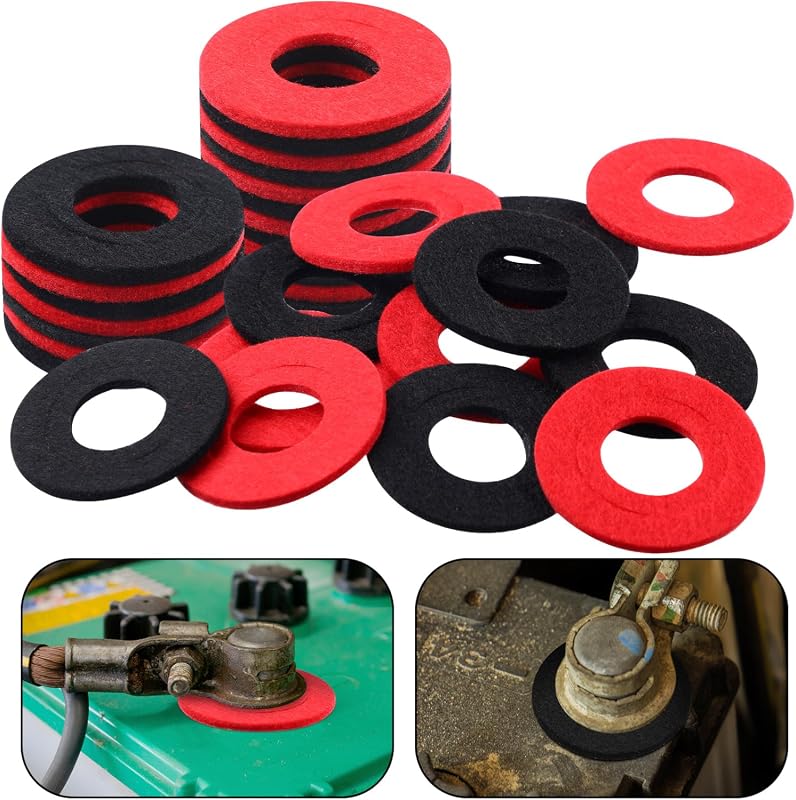 Pangda 12-Piece Battery Terminal Anti-Corrosion Fiber Washers in Red a